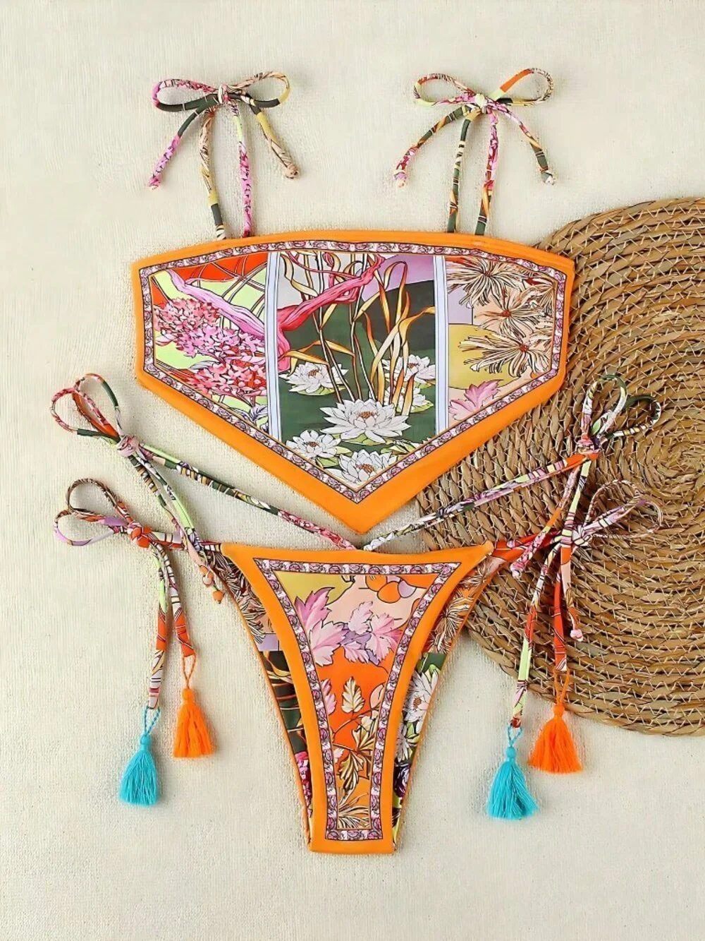 Multicolor Casual Women's Floral Print Tie-Front Elegant Sexy bikini